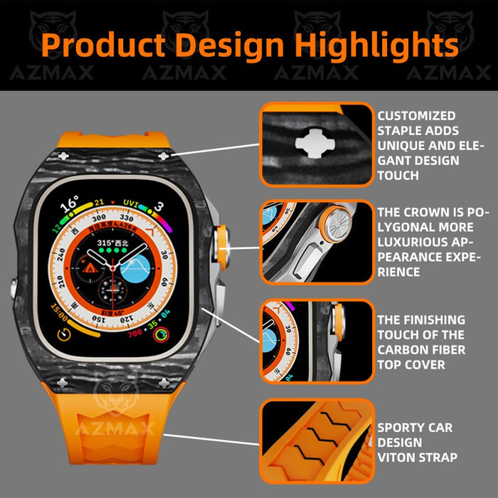 For Apple Watch 49mm Carbon Fiber Modification Kit Fluoro Rubber Band Luxury  Cover Set For iWatchapple watch ultra band